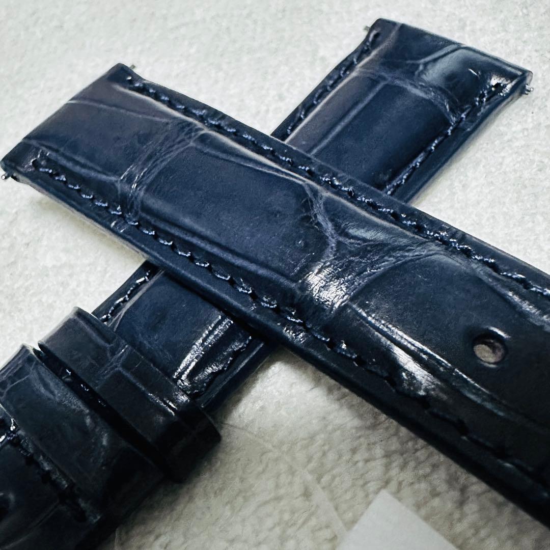 3073#20mm-18mmミッドナイトブルー★本物クロコダイルベルト★スイス製