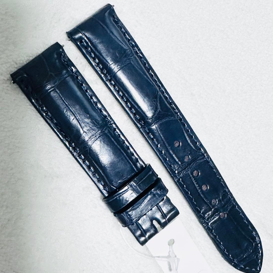 3073#20mm-18mmミッドナイトブルー★本物クロコダイルベルト★スイス製