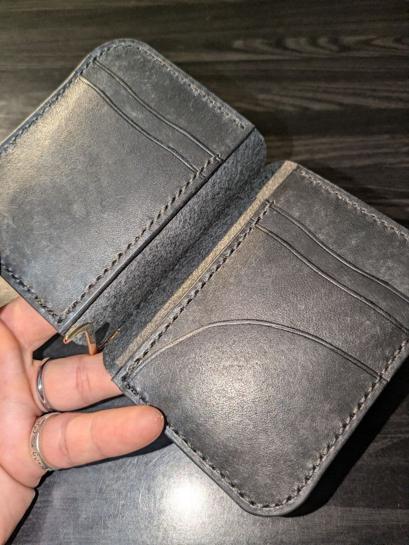 イタリアンレザー マネークリップ式 コンパクト 財布 総手縫い ハンドメイド 3