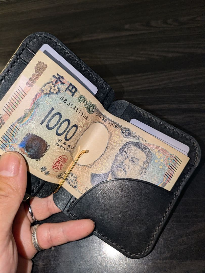 イタリアンレザー マネークリップ式 コンパクト 財布 総手縫い ハンドメイド 3