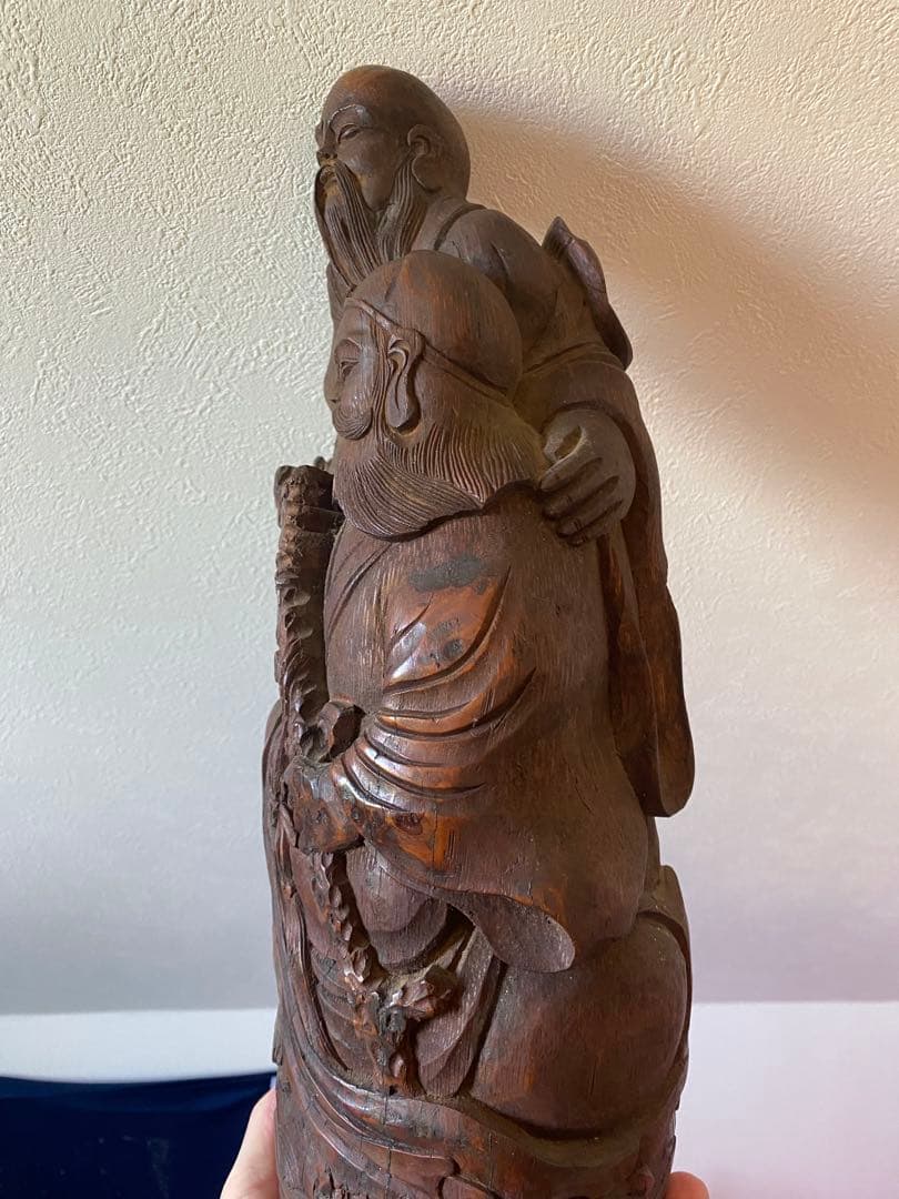 竹根彫刻 二体の人物像 約38cm1点 TA1165