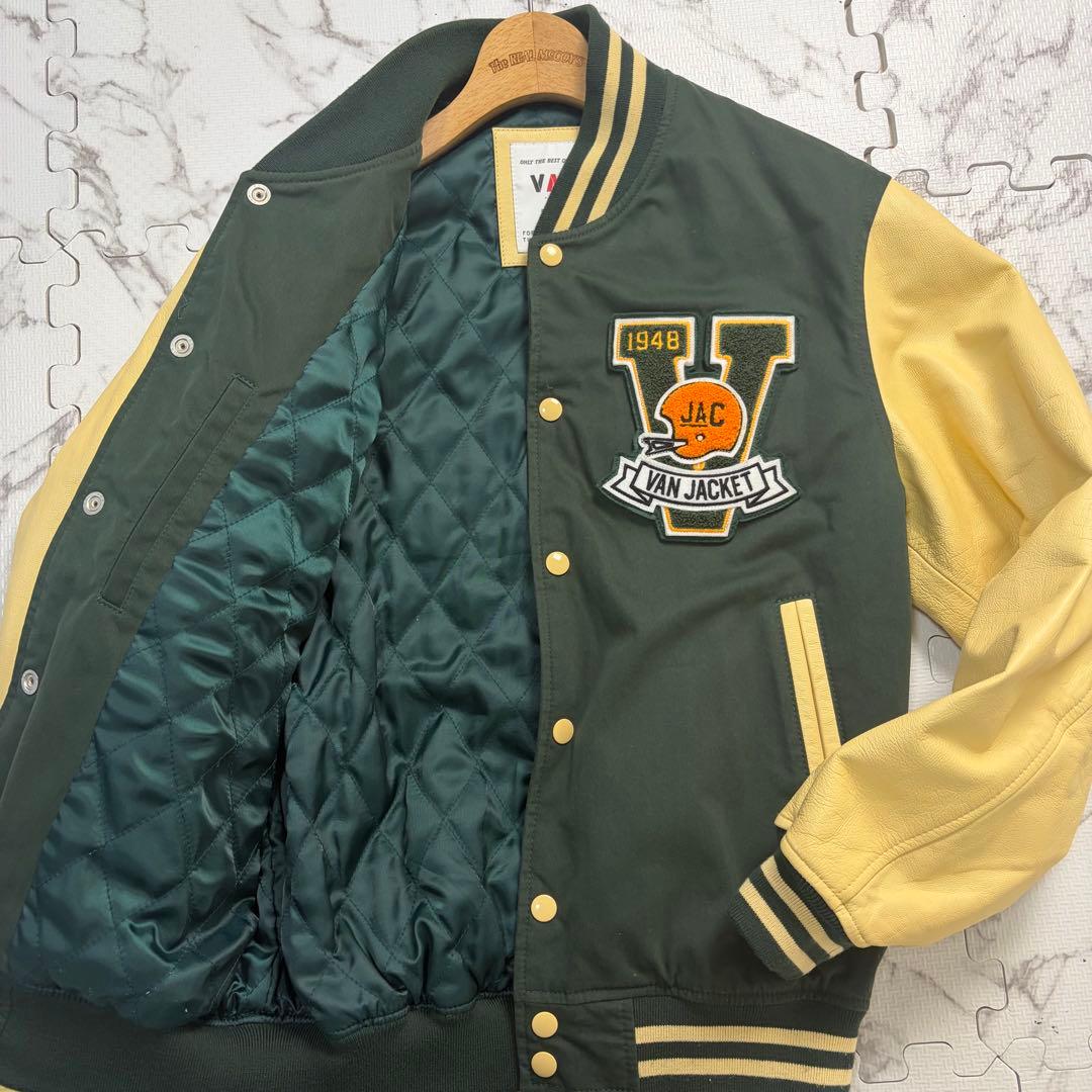 希少✨VAN JACKET スタジャン 緑 アーチロゴ ワッペン グリーン