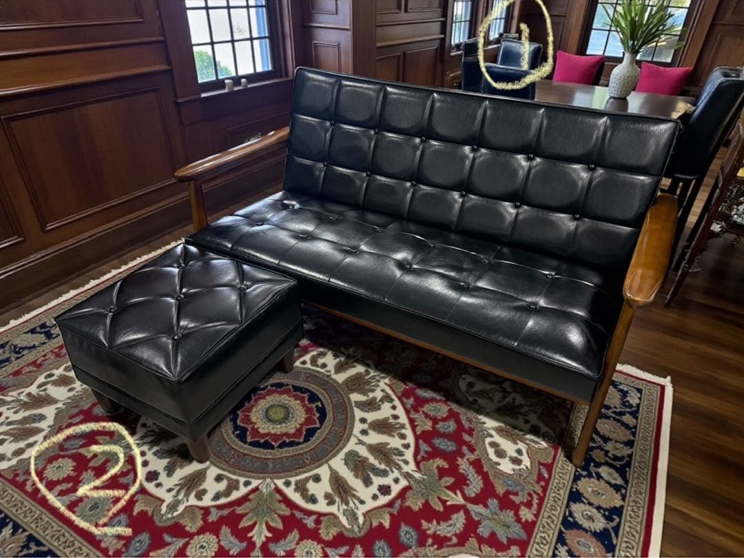 ◯①カリモク60 Kチェア 2シーター 2人掛け ブラック レザー ソファのみ