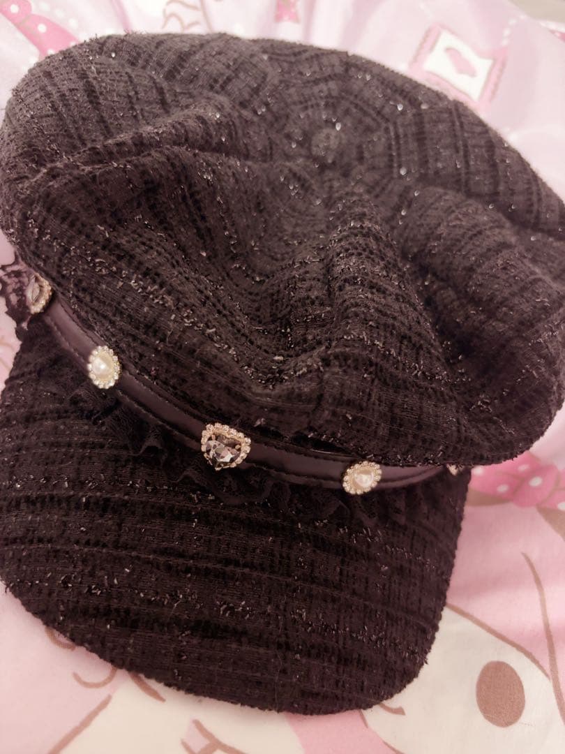 ROJITA レースフリルビジュベルト付きキャスケット ブラック