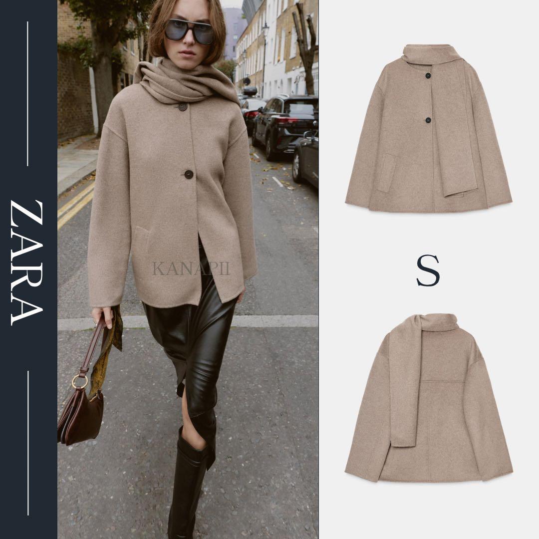 ZARA 【新品】ウールショートスカーフコート S ミンク