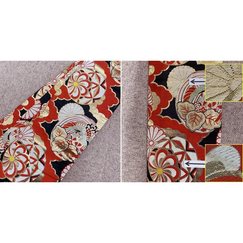 508ag49◎七五三 七歳 女児 アンティーク着物&丸帯 総柄 赤紫◎