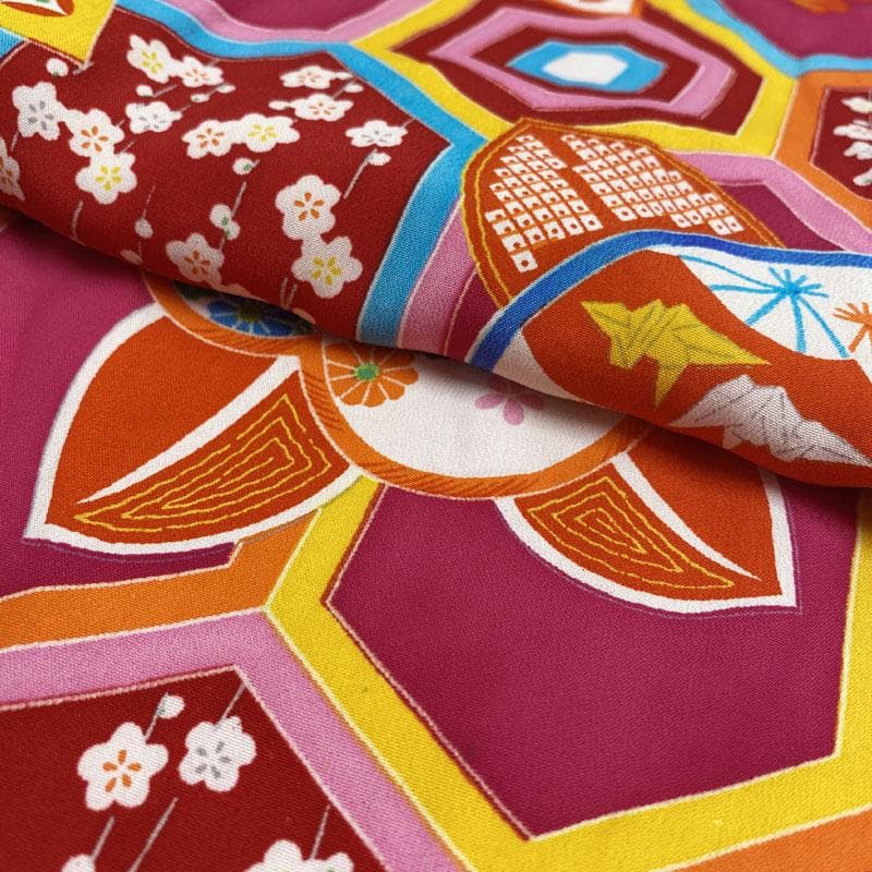 508ag49◎七五三 七歳 女児 アンティーク着物&丸帯 総柄 赤紫◎