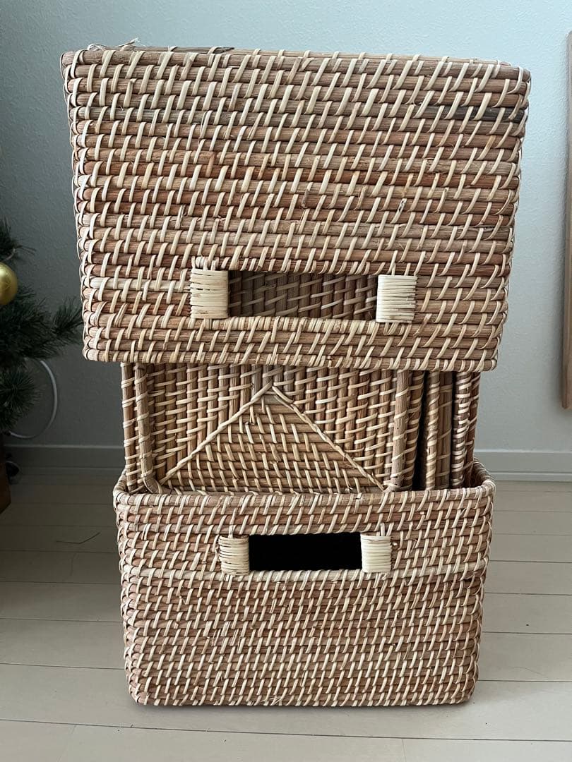 無印良品　重なるラタン　8点セット（うち4点蓋付）