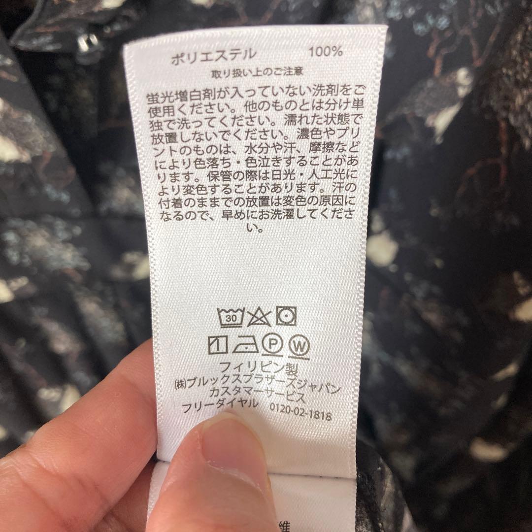 ブルックスブラザーズ　フクロウ柄フリル襟ワンピース 黒 膝丈　サイズ感4