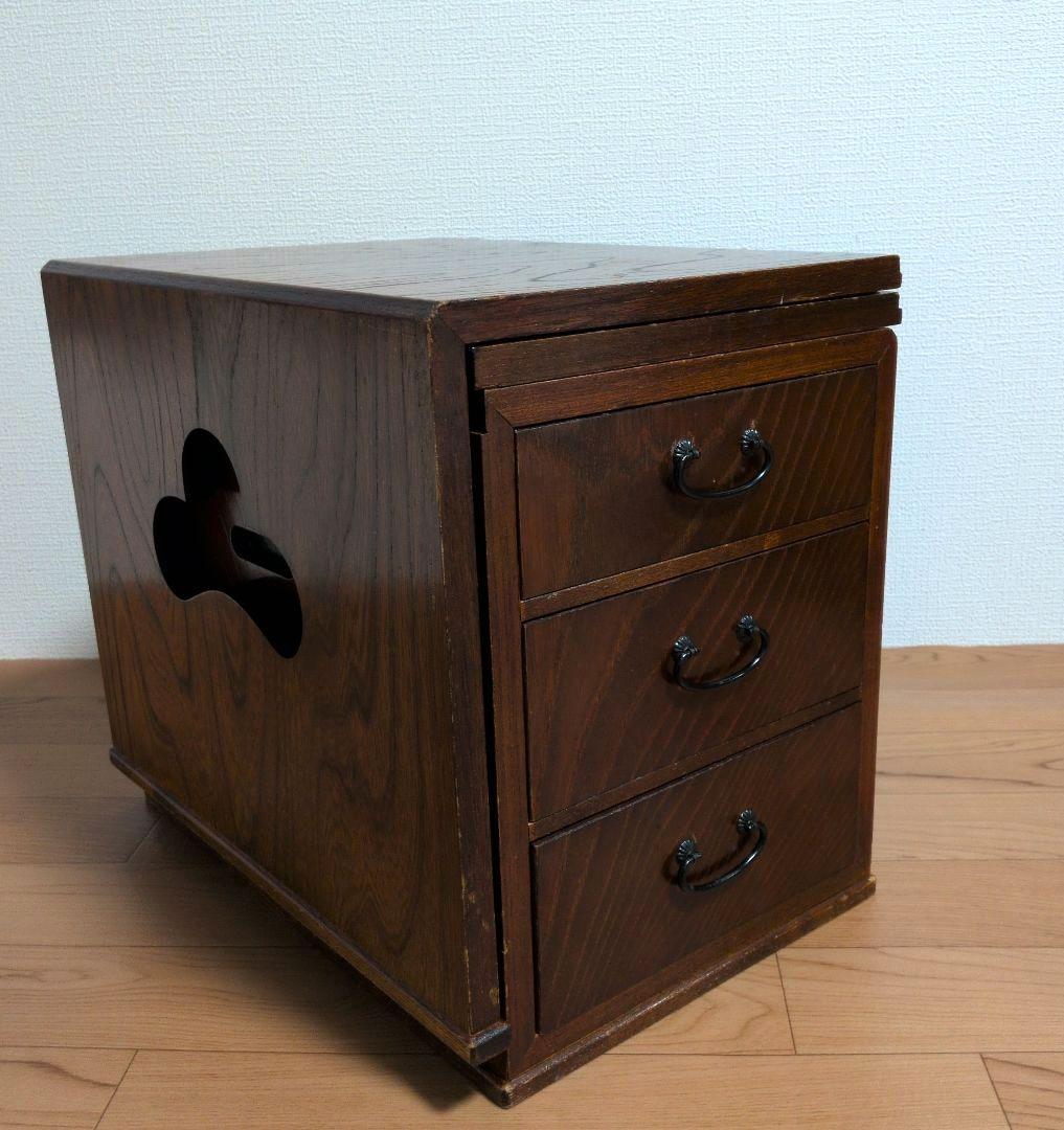 片袖机レトロ木製折りたたみ座机　テーブル 引き出し3つ付き文机