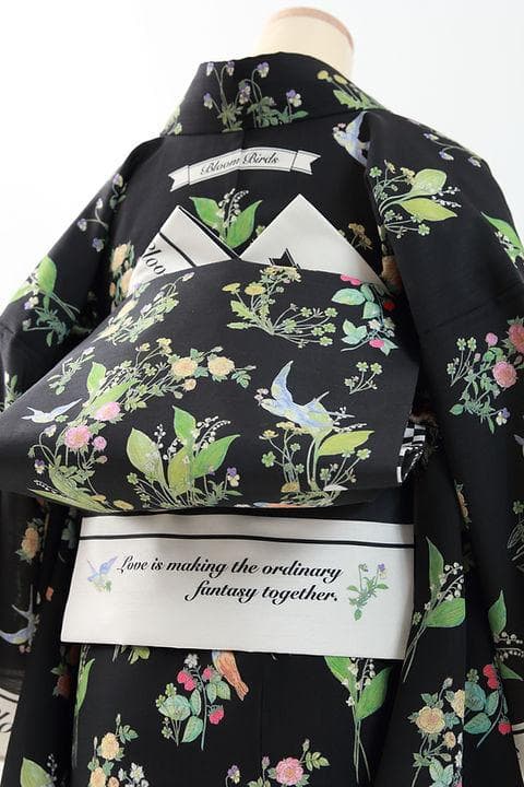 マームMarMu ブルームバードbloom bird 名古屋帯 花柄 黒色