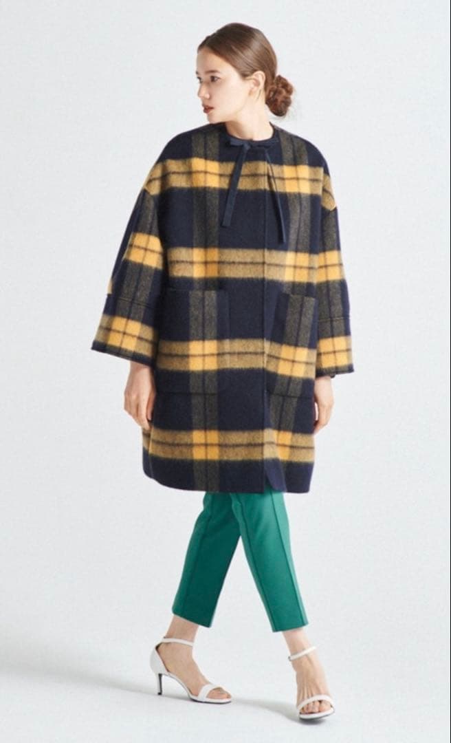 新品タグ付きyoriヨリ　シャギーチェックコート