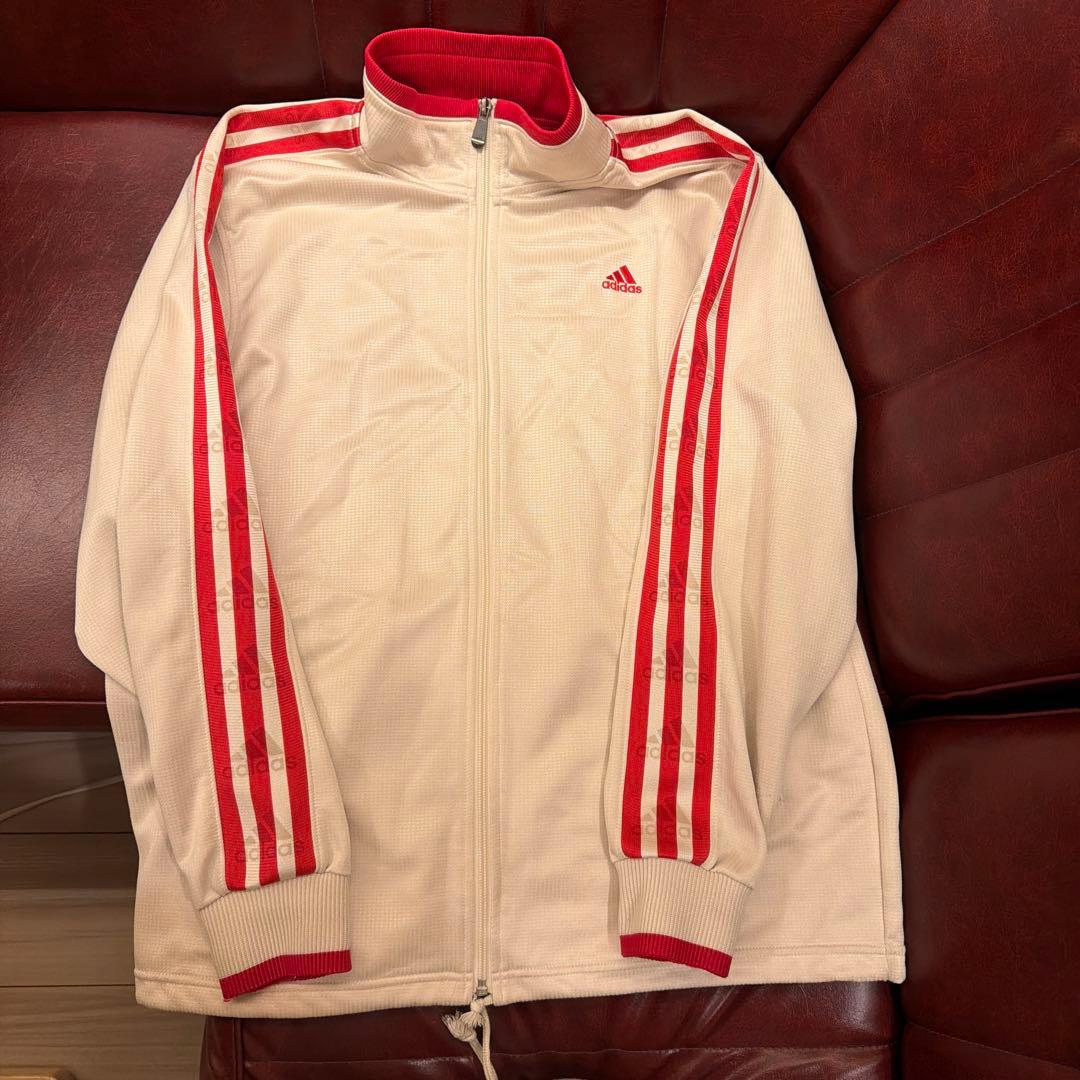 adidas クリーム/レッド ジップアップジャケット