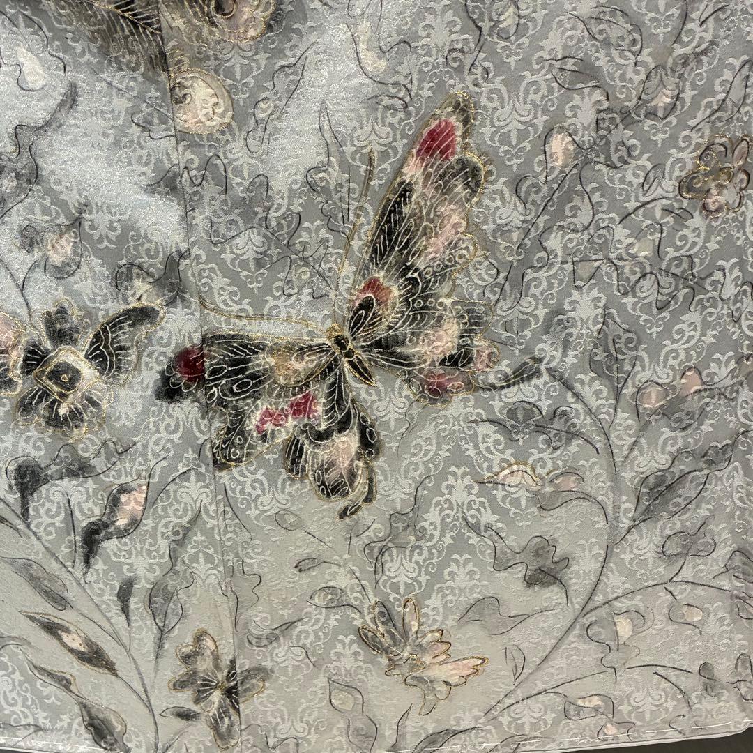 D120 訪問着 孔雀 蝶々 金彩 正絹 着物 袷 しつけ糸付き未使用極美品