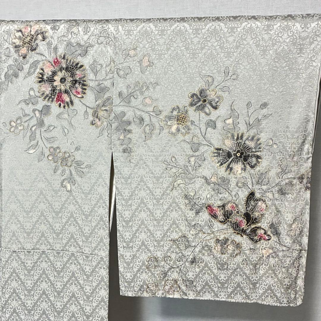 D120 訪問着 孔雀 蝶々 金彩 正絹 着物 袷 しつけ糸付き未使用極美品