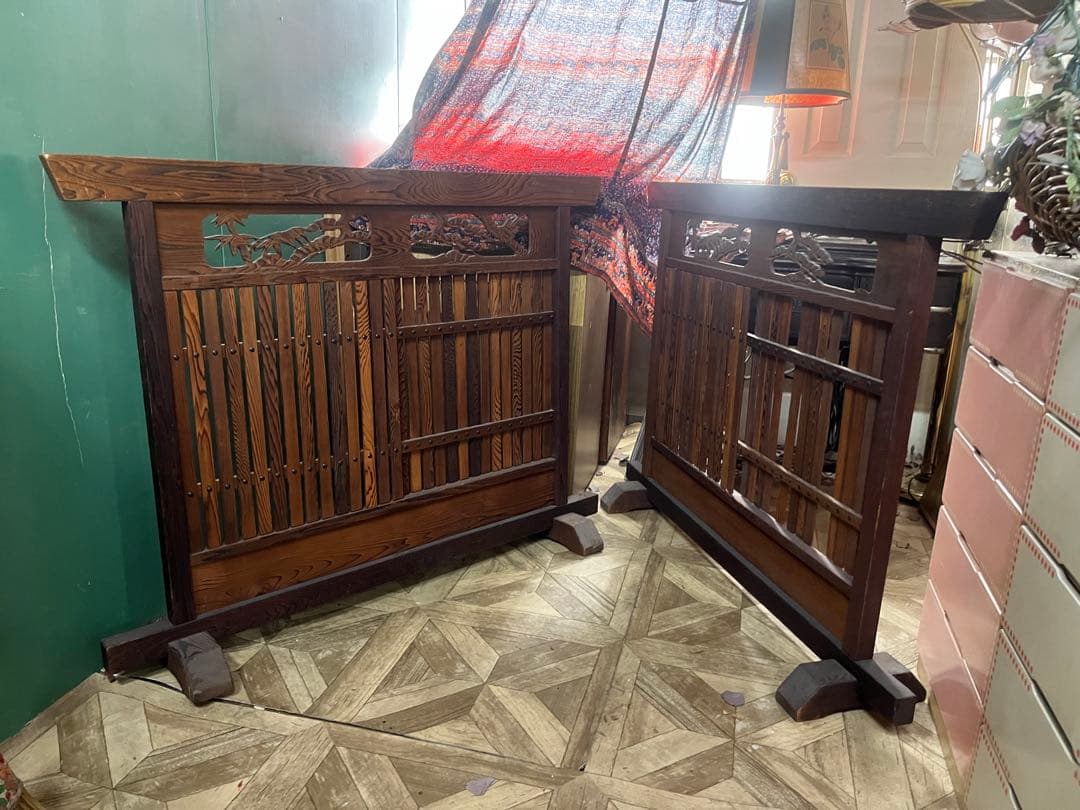 ☆さ☆ ＊木製 欄間 パーティション 和風衝立 目隠し セット 古道具