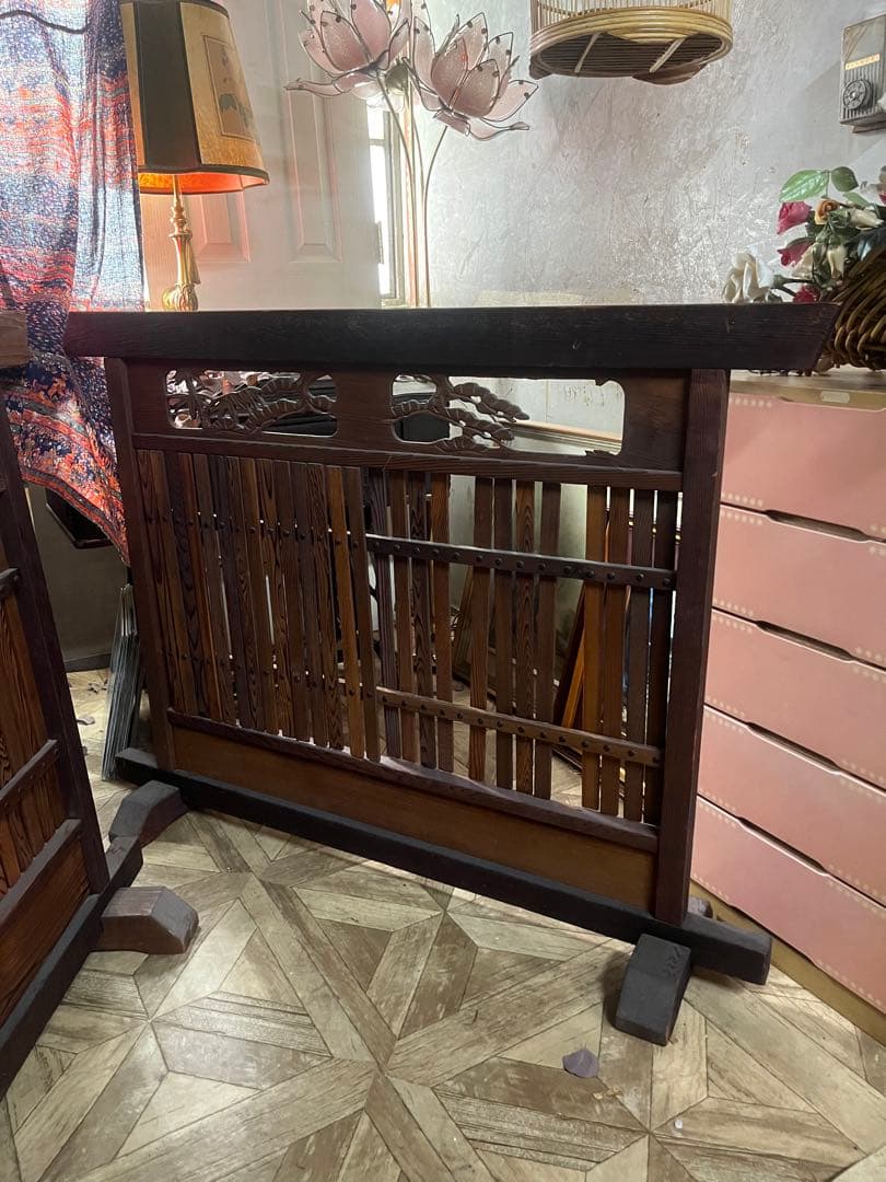 ☆さ☆ ＊木製 欄間 パーティション 和風衝立 目隠し セット 古道具