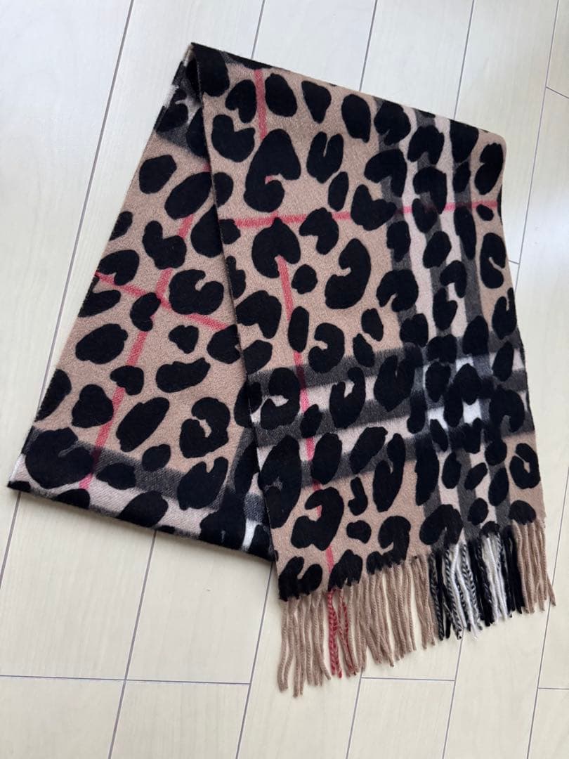 バーバリー ノバチェック レオパード リバーシブルカシミヤ マフラー