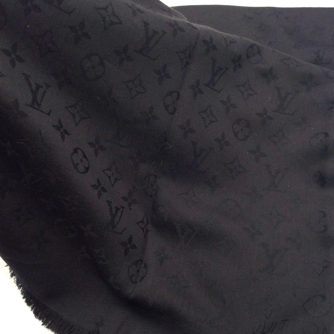 ルイヴィトン モノグラム 大判 ストール ショール ウール シルク ブラック 黒