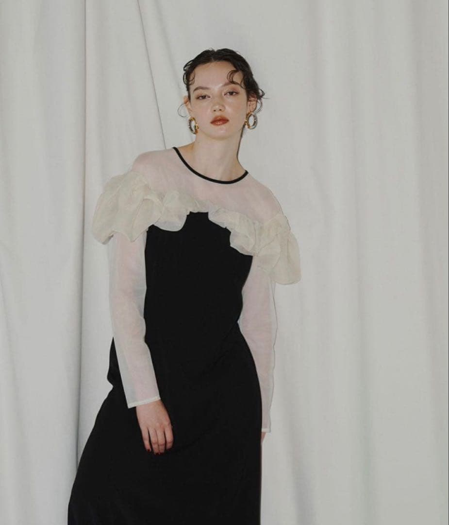 【ANDRESD】frills flare dress Lサイズ black