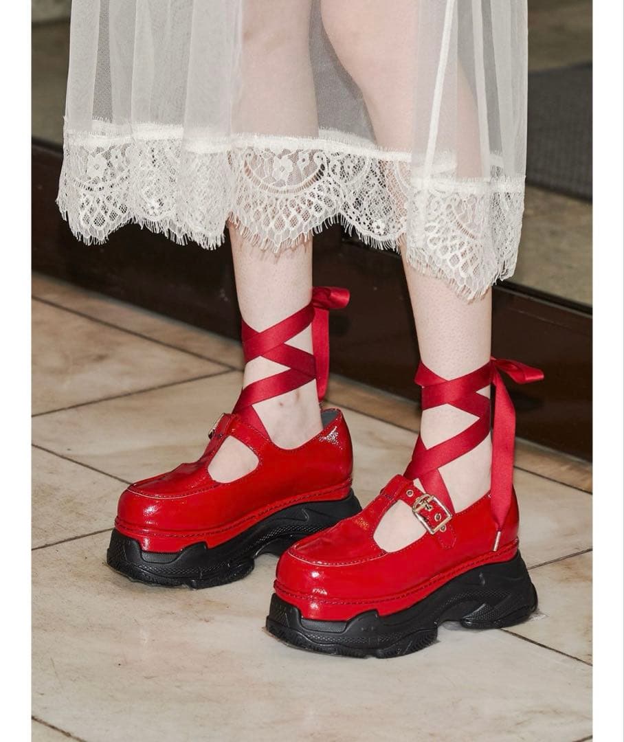 jouetie厚底メリージェーンスニーカーソールレースアップシューズ バレエコア