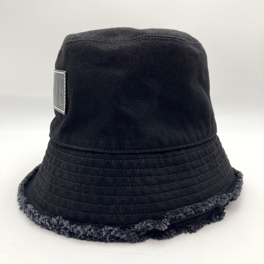 IZU✨ LOEWE バケットハット 帽子 レザーパッチ 黒 57 デニム