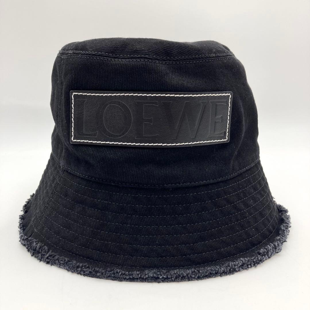 IZU✨ LOEWE バケットハット 帽子 レザーパッチ 黒 57 デニム