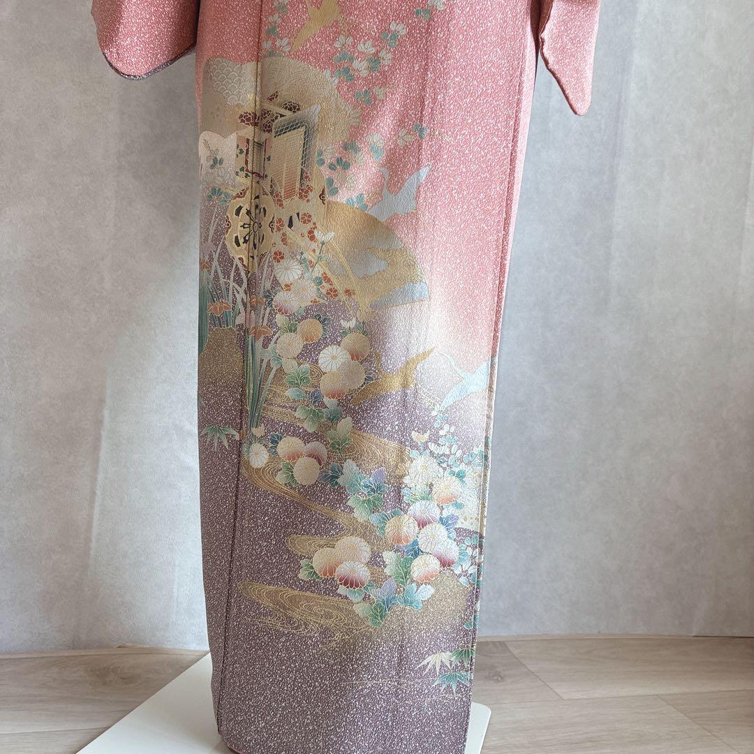 訪問着　フルセット　着物　正絹　トールサイズ　金彩　御所車　古典　G10