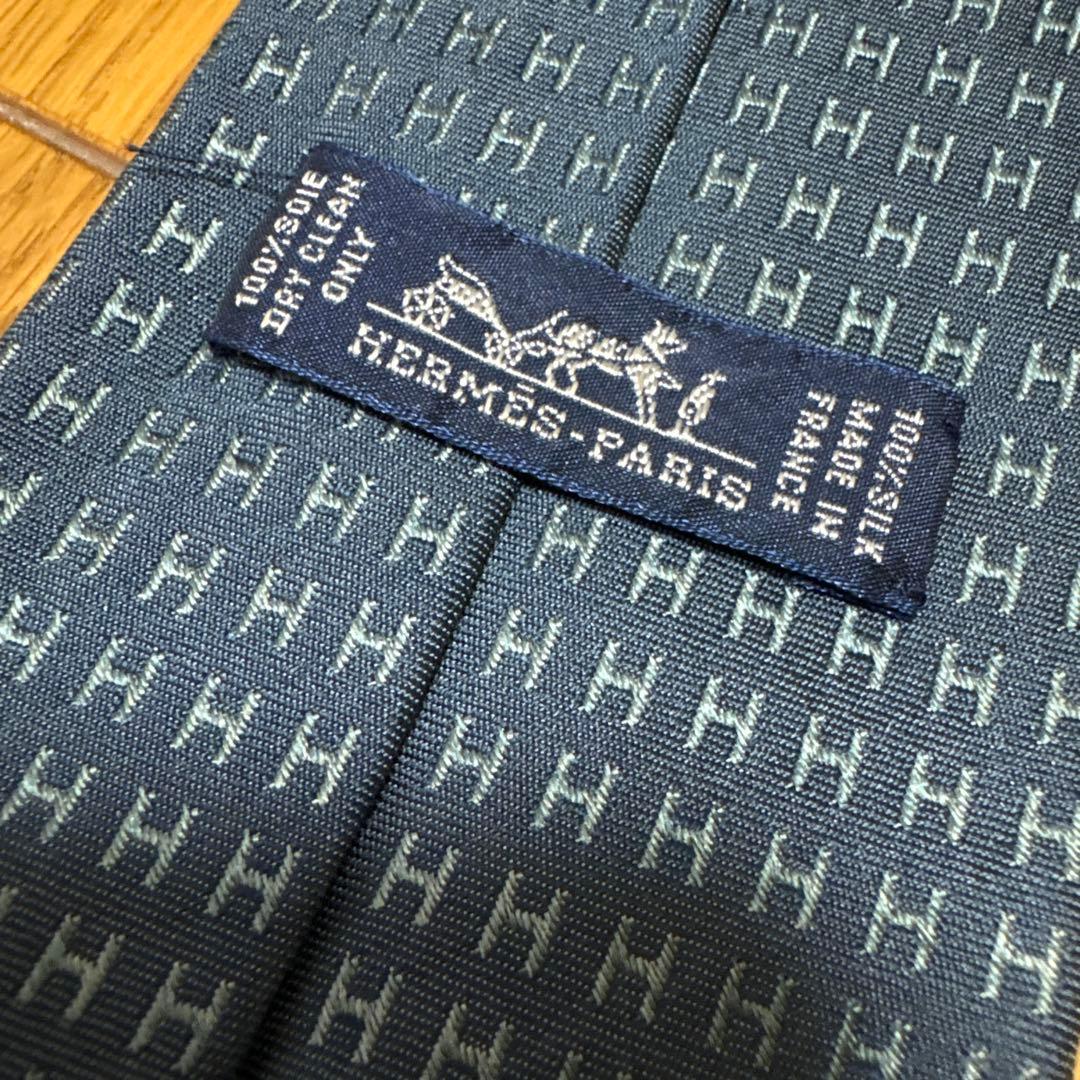 SALE! HERMES エルメス　Hロゴパターン ネクタイ ダークブルー