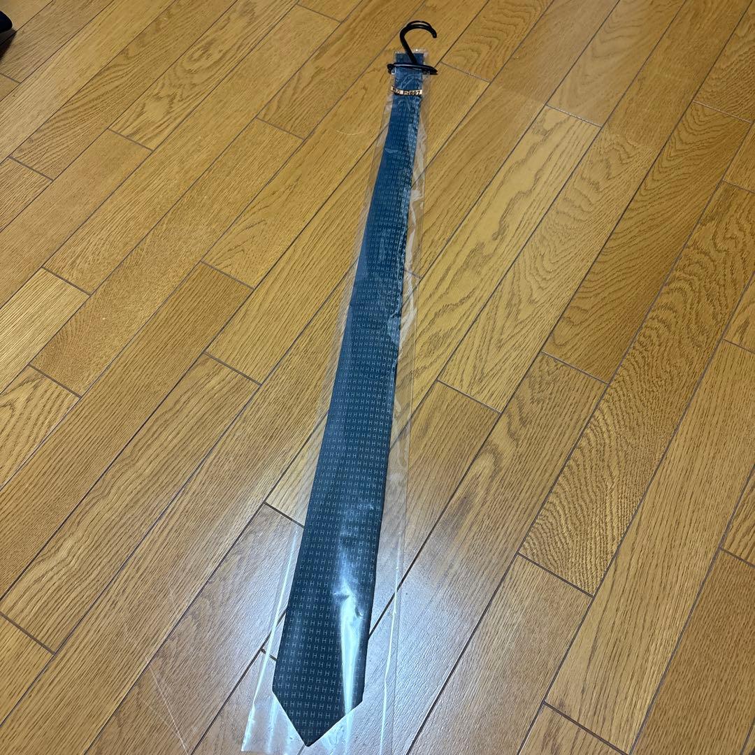 SALE! HERMES エルメス　Hロゴパターン ネクタイ ダークブルー