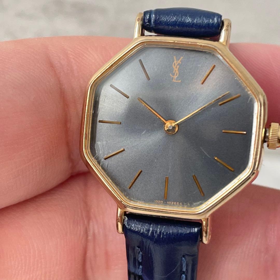 稼動品　YSL イヴサンローラン　オクタゴン　グレー文字盤　ゴールド　腕時計