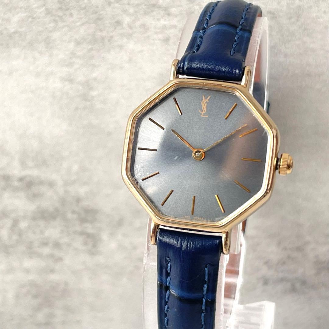 稼動品　YSL イヴサンローラン　オクタゴン　グレー文字盤　ゴールド　腕時計