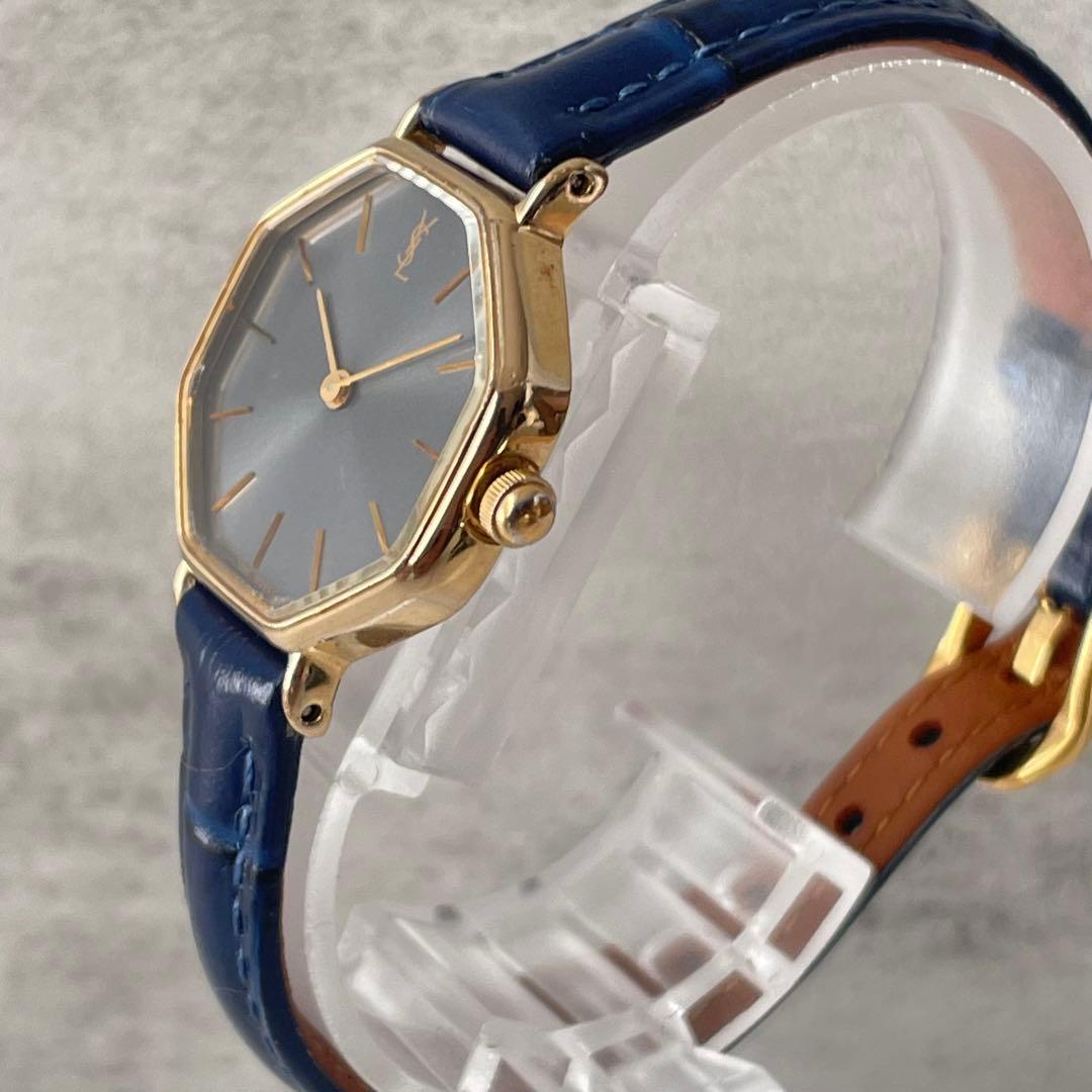 稼動品　YSL イヴサンローラン　オクタゴン　グレー文字盤　ゴールド　腕時計