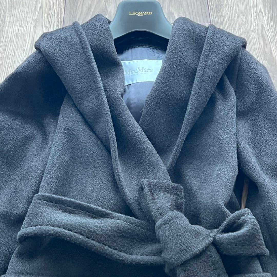 MAX MARAリアルトキャメル 100% フーデット コート - Black