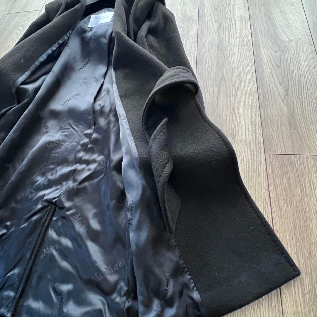 MAX MARAリアルトキャメル 100% フーデット コート - Black