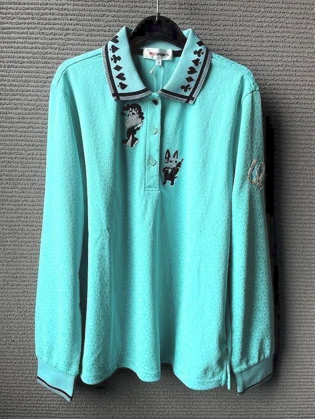 新品】エム ユースポーツ 価格25300円 トランプ柄 長袖ポロシャツ サイズL