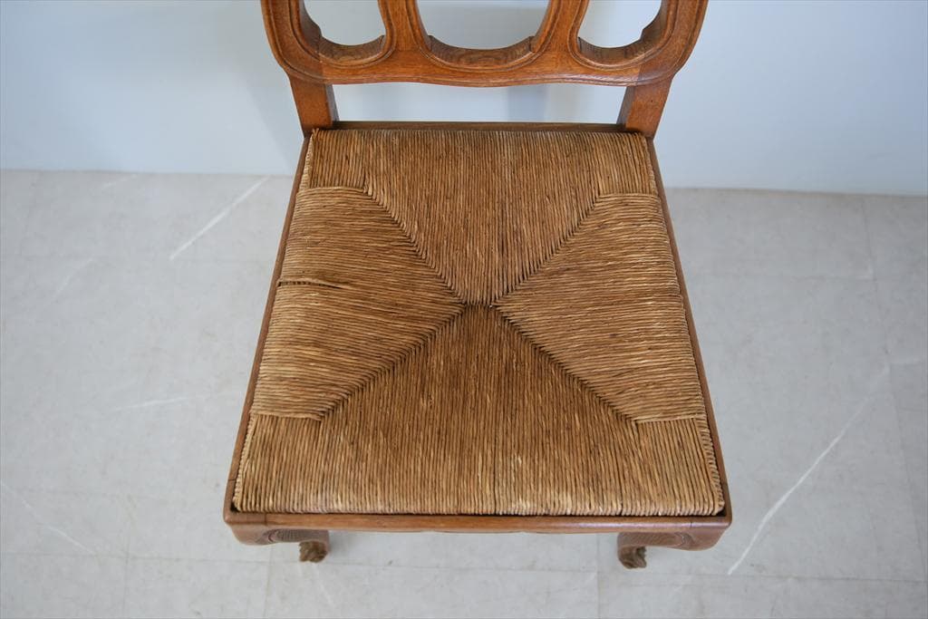 フランスアンティーク猫脚ダイニングチェア/イス/ラッシュシート(90-83-1)