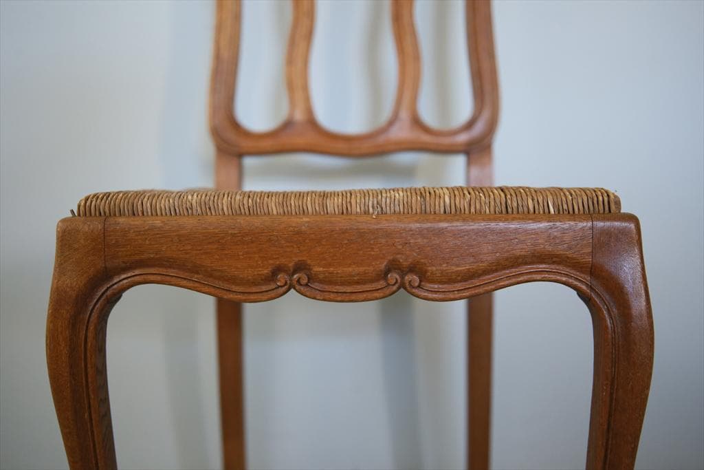 フランスアンティーク猫脚ダイニングチェア/イス/ラッシュシート(90-83-1)