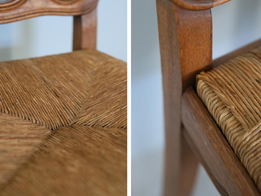 フランスアンティーク猫脚ダイニングチェア/イス/ラッシュシート(90-83-1)