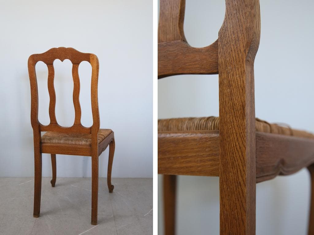 フランスアンティーク猫脚ダイニングチェア/イス/ラッシュシート(90-83-1)