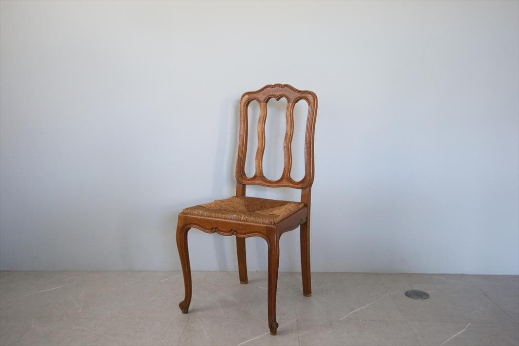 フランスアンティーク猫脚ダイニングチェア/イス/ラッシュシート(90-83-1)