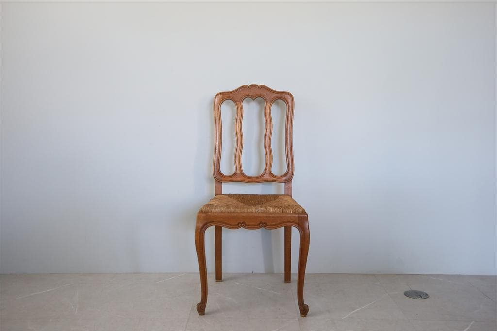 フランスアンティーク猫脚ダイニングチェア/イス/ラッシュシート(90-83-1)