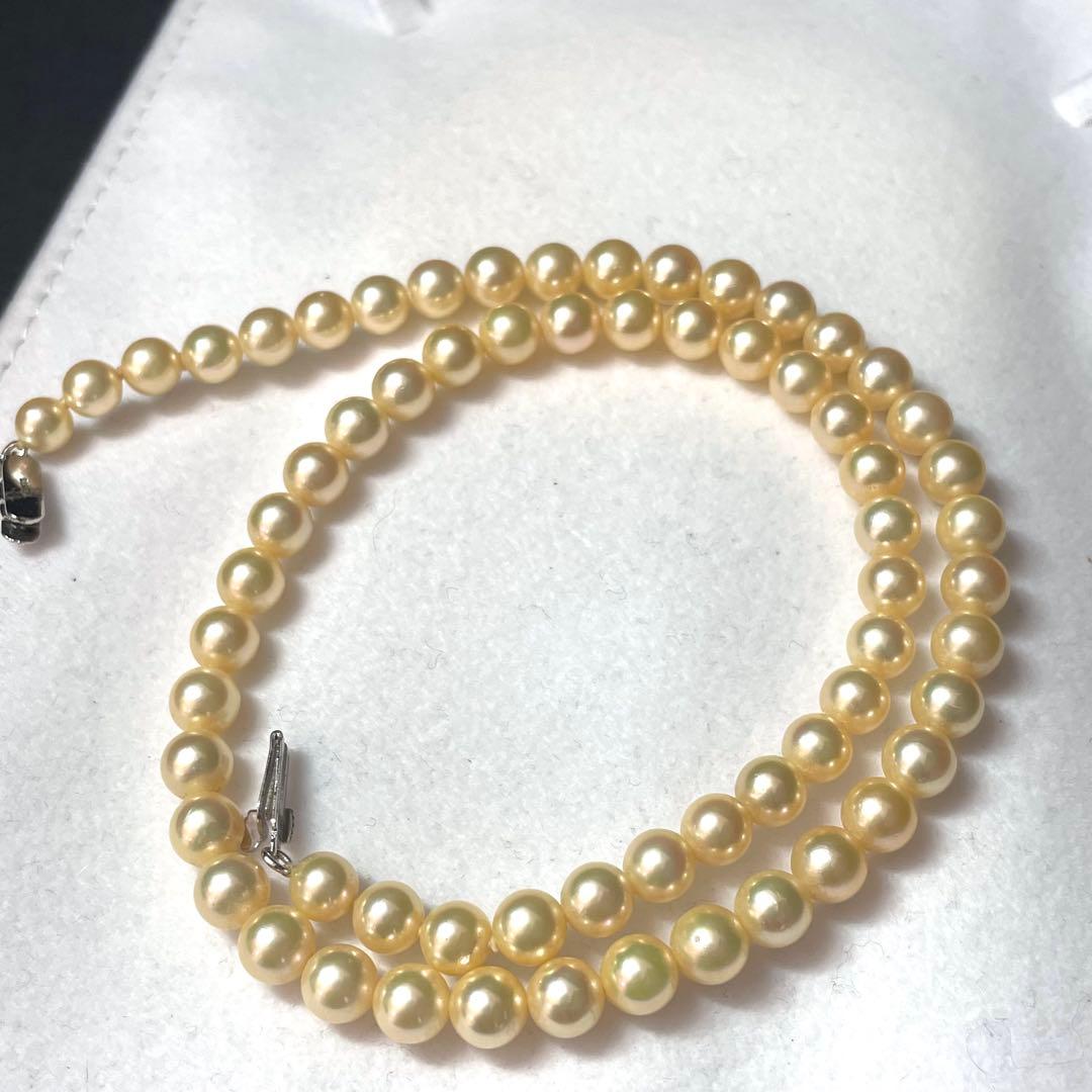 【希少色 テリ強】あこや真珠 ゴールデン パールネックレス 5.6-6.4mm