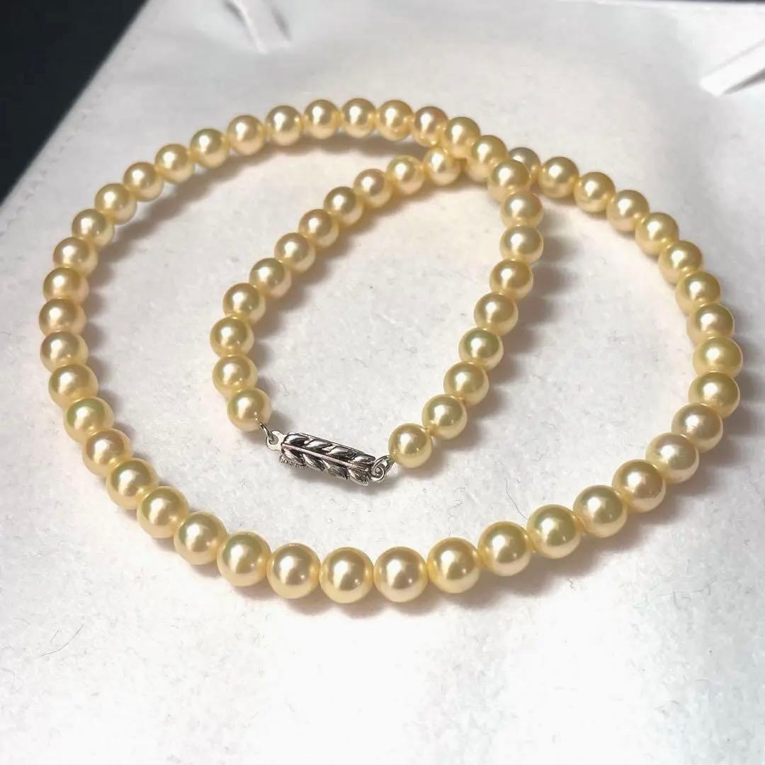【希少色 テリ強】あこや真珠 ゴールデン パールネックレス 5.6-6.4mm