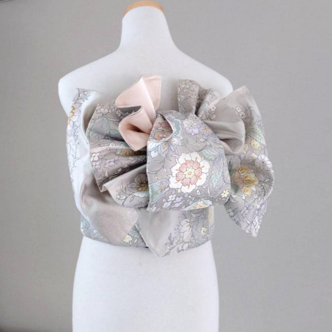 専用　一部式作り帯　振袖用　華やぎ　胴巻き～90㎝　十三参りにも　正絹　銀色