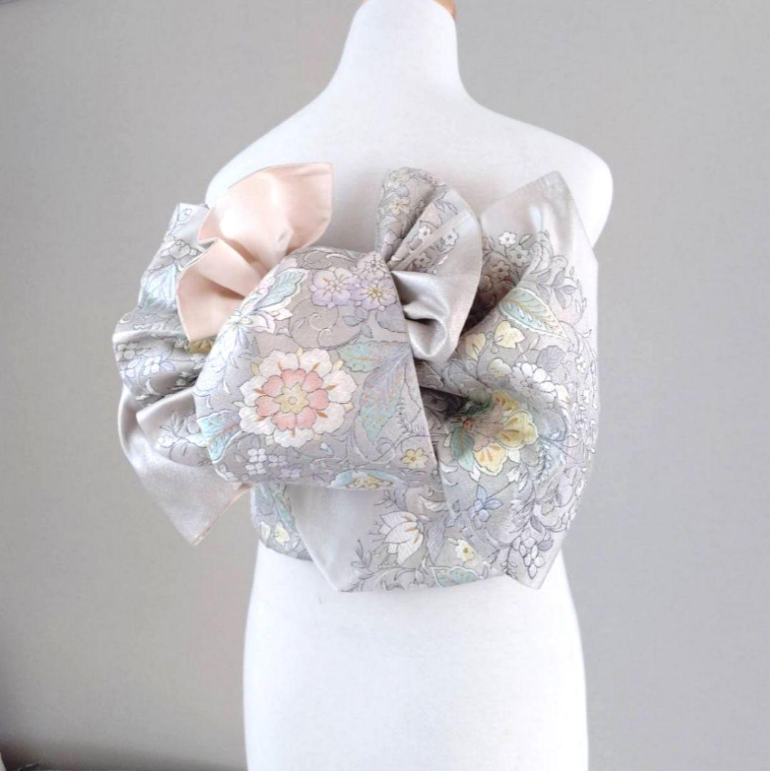 専用　一部式作り帯　振袖用　華やぎ　胴巻き～90㎝　十三参りにも　正絹　銀色