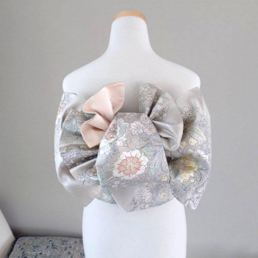 専用　一部式作り帯　振袖用　華やぎ　胴巻き～90㎝　十三参りにも　正絹　銀色