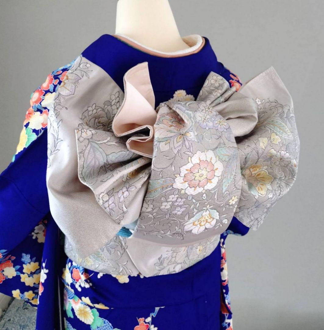 専用　一部式作り帯　振袖用　華やぎ　胴巻き～90㎝　十三参りにも　正絹　銀色