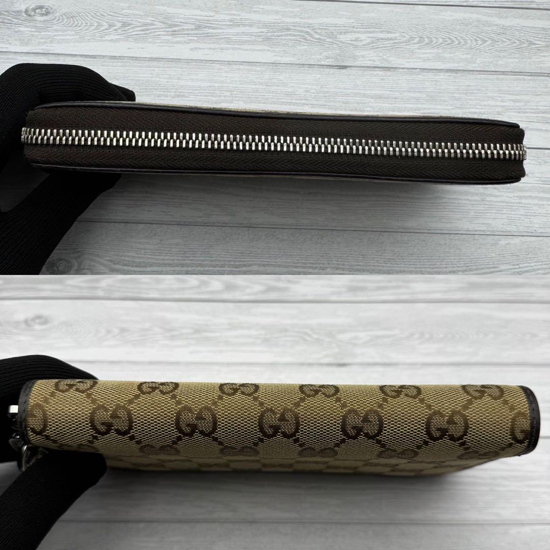 【美品】GUCCI 長財布 　GG柄　キャンバス　ラウンドファスナー ブラウン