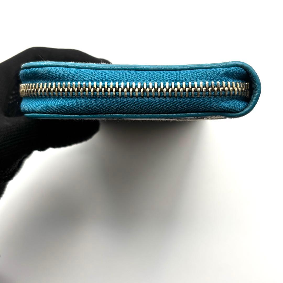 グッチ 長財布 GG キャンバス ターコイズ ブルー ラウンドファスナー